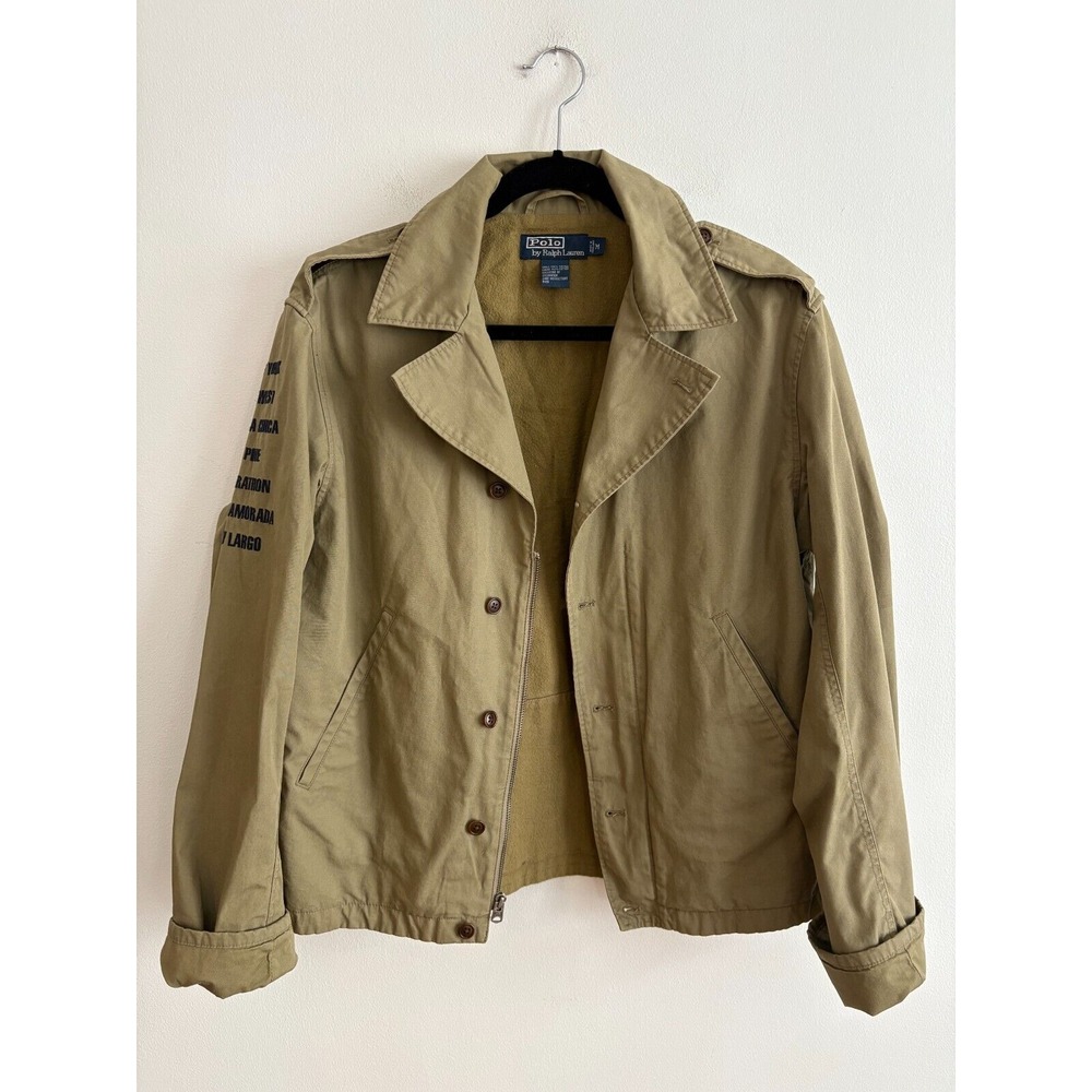 Vintage Polo Ralph Lauren Jacket Military Style Key West Embroidery Green Sz M - Picture 1 of 8